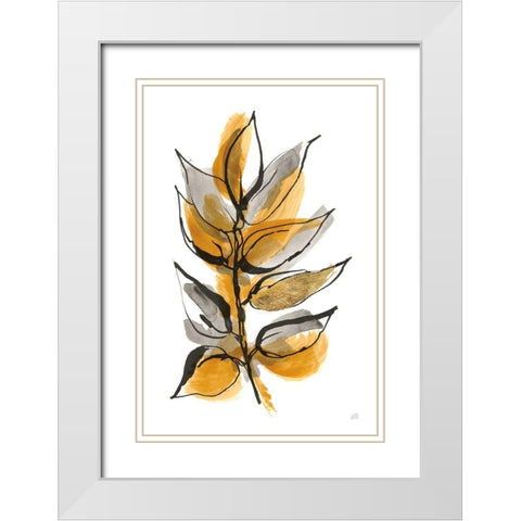 Amber Leaves I White Modern Wood Framed Art Print with Double Matting by Paschke, Chris