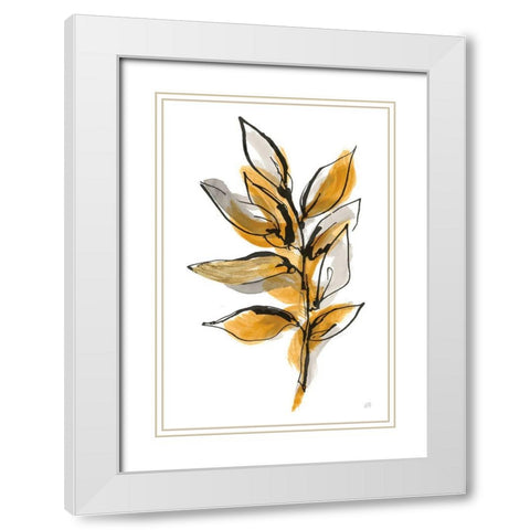 Amber Leaves II White Modern Wood Framed Art Print with Double Matting by Paschke, Chris