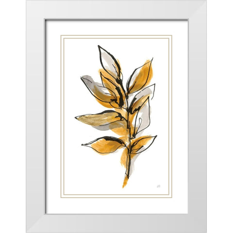 Amber Leaves II White Modern Wood Framed Art Print with Double Matting by Paschke, Chris