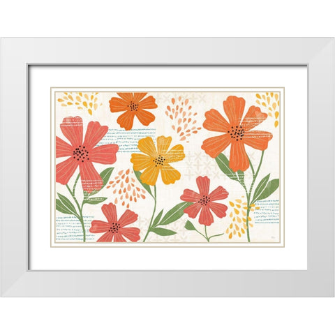 Mod Floral I White Modern Wood Framed Art Print with Double Matting by Charron, Veronique