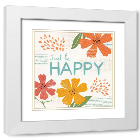 Mod Floral V White Modern Wood Framed Art Print with Double Matting by Charron, Veronique