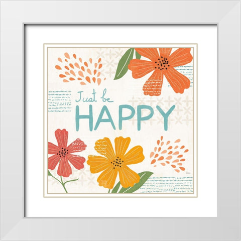 Mod Floral V White Modern Wood Framed Art Print with Double Matting by Charron, Veronique