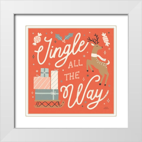 Reindeer Holiday V White Modern Wood Framed Art Print with Double Matting by Marshall, Laura