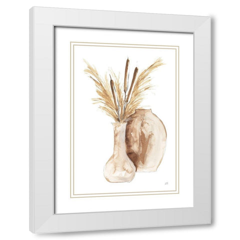 Vase Cattails White Modern Wood Framed Art Print with Double Matting by Paschke, Chris