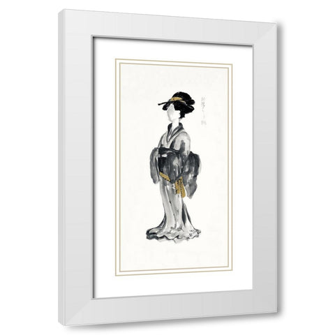 Geisha I Black and Gold White Modern Wood Framed Art Print with Double Matting by Paschke, Chris