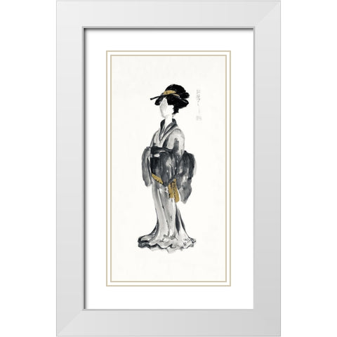 Geisha I Black and Gold White Modern Wood Framed Art Print with Double Matting by Paschke, Chris