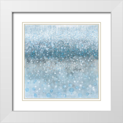 Abstract Rain Slate Blue White Modern Wood Framed Art Print with Double Matting by Nai, Danhui