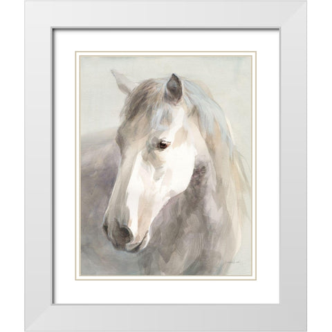 Gentle Horse Crop White Modern Wood Framed Art Print with Double Matting by Nai, Danhui