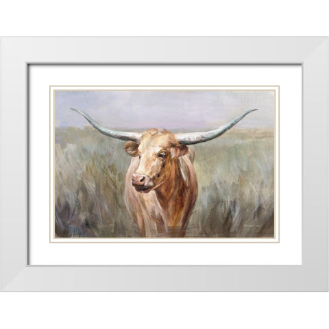 Big Sky Longhorn White Modern Wood Framed Art Print with Double Matting by Nai, Danhui