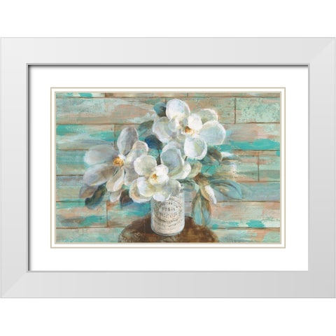 Sophies Magnolia White Modern Wood Framed Art Print with Double Matting by Nai, Danhui