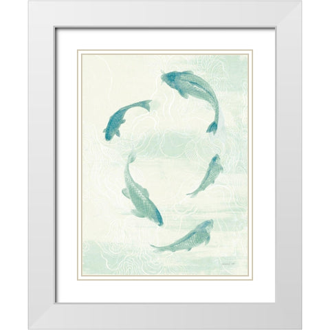 Celadon Koi II White Modern Wood Framed Art Print with Double Matting by Nai, Danhui