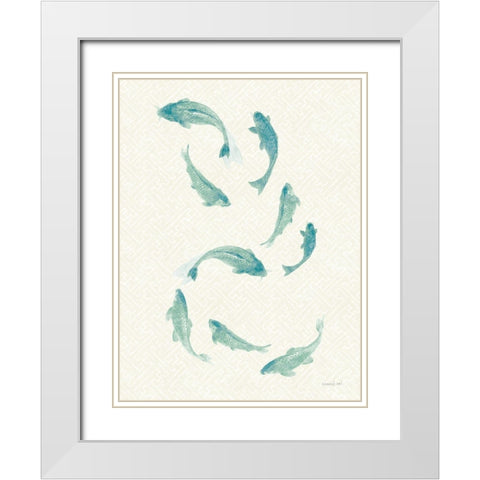 Celadon Koi III White Modern Wood Framed Art Print with Double Matting by Nai, Danhui