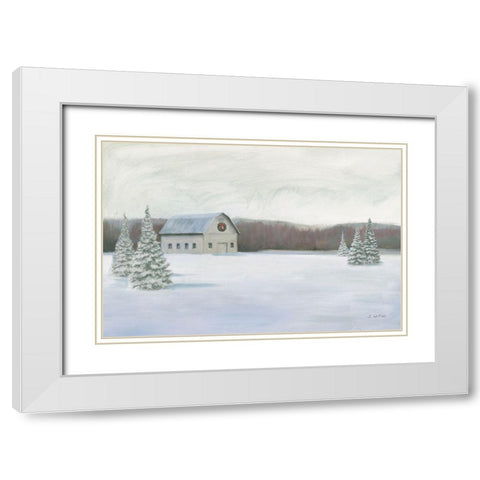 Holiday Winter Barn White Modern Wood Framed Art Print with Double Matting by Wiens, James