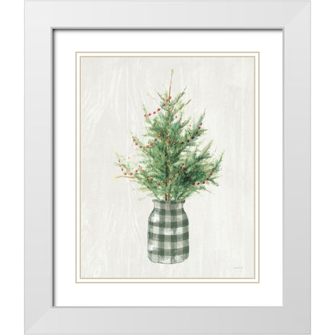 White and Bright Christmas Tree II Plaid White Modern Wood Framed Art Print with Double Matting by Nai, Danhui