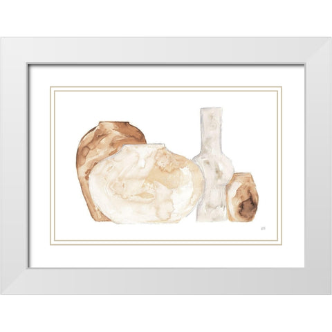 Neutral Vases I White Modern Wood Framed Art Print with Double Matting by Paschke, Chris