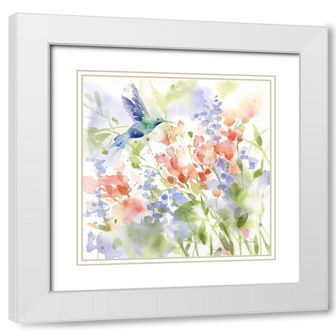 Hummingbird Meadow White Modern Wood Framed Art Print with Double Matting by Pete, Katrina