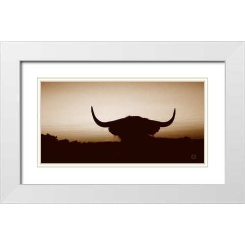 Bull Set Sepia Crop White Modern Wood Framed Art Print with Double Matting by Larson, Nathan