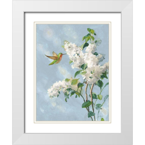 Hummingbird Spring I Soft Blue White Modern Wood Framed Art Print with Double Matting by Nai, Danhui