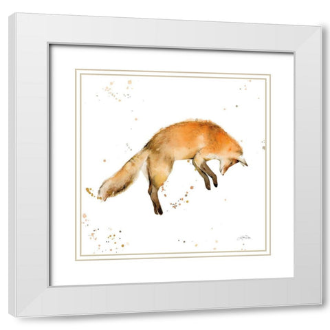 Jumping Fox White Modern Wood Framed Art Print with Double Matting by Pete, Katrina