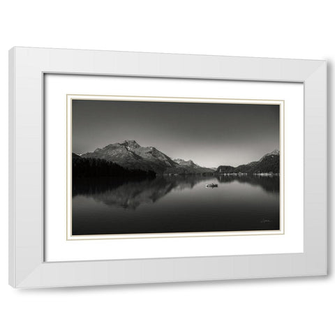 Solo Fishing White Modern Wood Framed Art Print with Double Matting by Aledanda