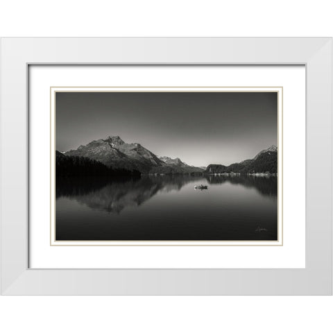 Solo Fishing White Modern Wood Framed Art Print with Double Matting by Aledanda