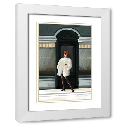 Girl in Paris White Modern Wood Framed Art Print with Double Matting by Escalante, Omar