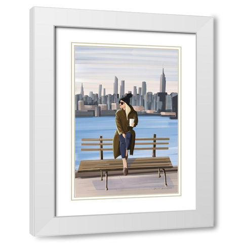 Girl in New York White Modern Wood Framed Art Print with Double Matting by Escalante, Omar