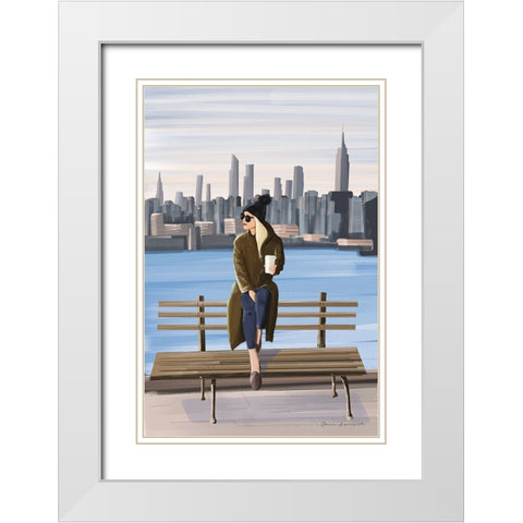 Girl in New York White Modern Wood Framed Art Print with Double Matting by Escalante, Omar