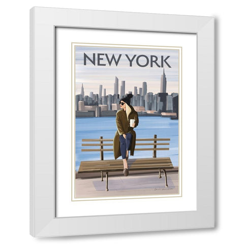 Girl in New York II White Modern Wood Framed Art Print with Double Matting by Escalante, Omar