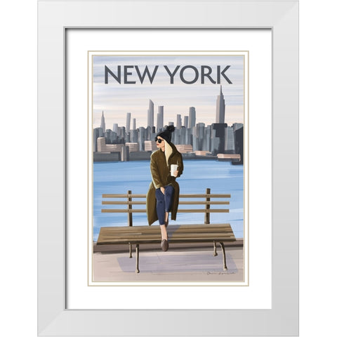 Girl in New York II White Modern Wood Framed Art Print with Double Matting by Escalante, Omar