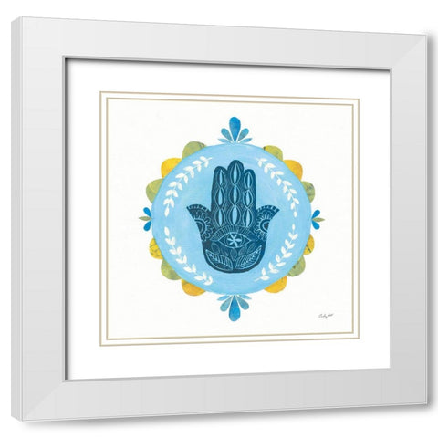 Hamsa Mandala I White Modern Wood Framed Art Print with Double Matting by Prahl, Courtney