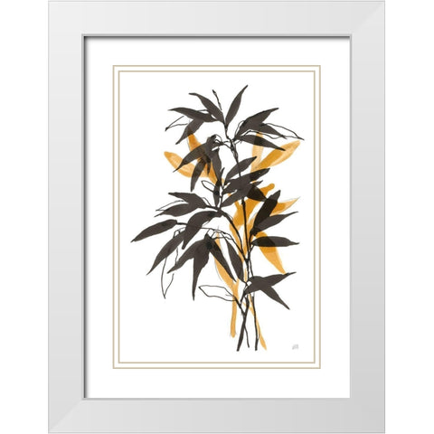 Amber Long Leaf II White Modern Wood Framed Art Print with Double Matting by Paschke, Chris