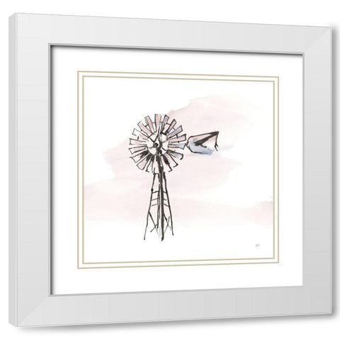 Windmill V White Modern Wood Framed Art Print with Double Matting by Paschke, Chris