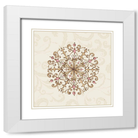 Elegant Season Snowflake III Pink White Modern Wood Framed Art Print with Double Matting by Brissonnet, Daphne