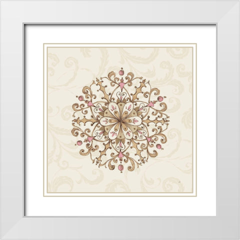 Elegant Season Snowflake III Pink White Modern Wood Framed Art Print with Double Matting by Brissonnet, Daphne