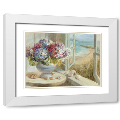 Coastal Hydrangea White Modern Wood Framed Art Print with Double Matting by Nai, Danhui