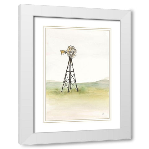 Windmill Landscape I White Modern Wood Framed Art Print with Double Matting by Paschke, Chris