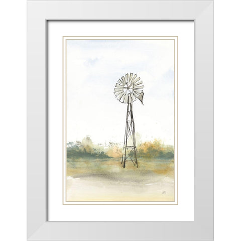 Windmill Landscape II White Modern Wood Framed Art Print with Double Matting by Paschke, Chris