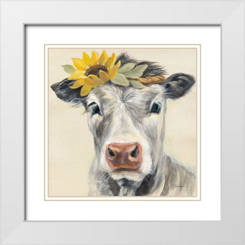 Pretty Cow White Modern Wood Framed Art Print with Double Matting by Vassileva, Silvia