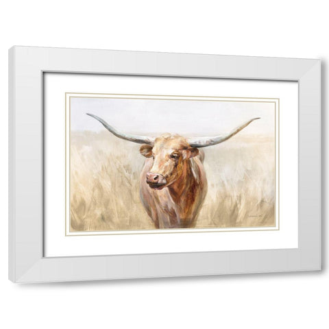 Big Sky Longhorn Neutral White Modern Wood Framed Art Print with Double Matting by Nai, Danhui