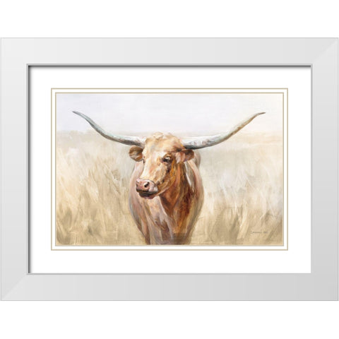 Big Sky Longhorn Neutral White Modern Wood Framed Art Print with Double Matting by Nai, Danhui