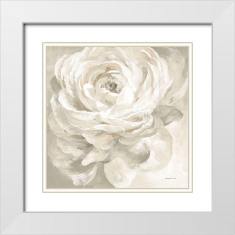 White Rose Gray White Modern Wood Framed Art Print with Double Matting by Nai, Danhui