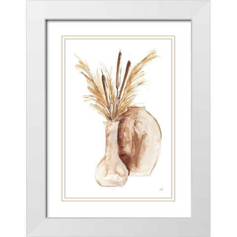 Earthy Vase Cattails White Modern Wood Framed Art Print with Double Matting by Paschke, Chris