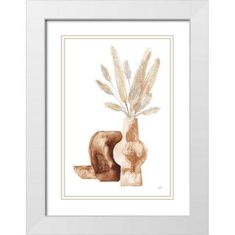 Earthy Vase Gray Bunny Tail White Modern Wood Framed Art Print with Double Matting by Paschke, Chris