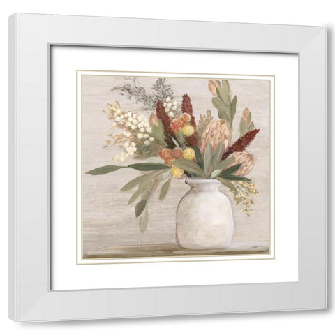 Warm Protea Still Life Crop White Modern Wood Framed Art Print with Double Matting by Purinton, Julia