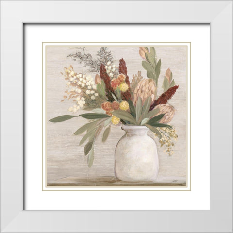 Warm Protea Still Life Crop White Modern Wood Framed Art Print with Double Matting by Purinton, Julia