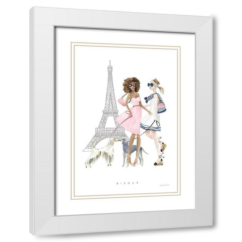 Paris Girlfriends I Pastel White Modern Wood Framed Art Print with Double Matting by Charro, Mercedes Lopez