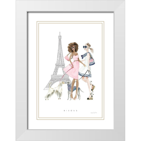 Paris Girlfriends I Pastel White Modern Wood Framed Art Print with Double Matting by Charro, Mercedes Lopez