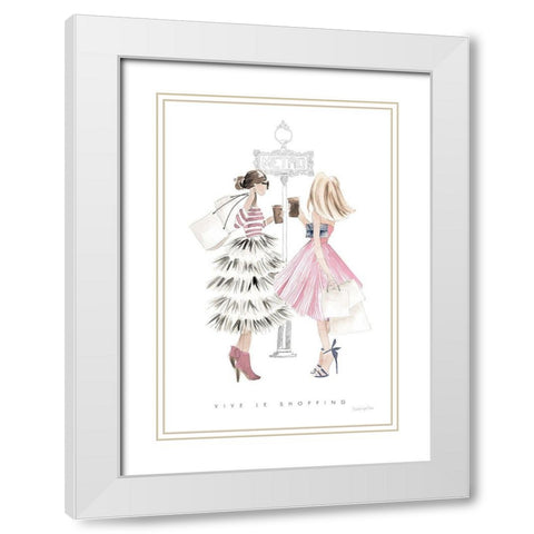 Paris Girlfriends II Pastel White Modern Wood Framed Art Print with Double Matting by Charro, Mercedes Lopez