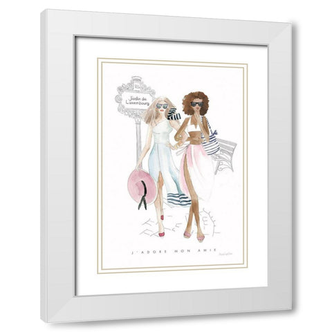 Paris Girlfriends IV Pastel White Modern Wood Framed Art Print with Double Matting by Charro, Mercedes Lopez